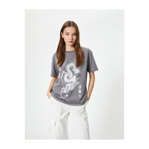 Koton Dragon Print T-Shirt Comfort Fit Short Sleeve Crew Neck