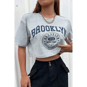 MODAGEN Women's Oversize Crop T-shirt, Brooklyn Gray Print