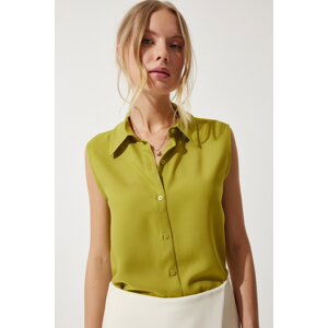 Happiness İstanbul Women's Oil Green Sleeveless Viscose Shirt