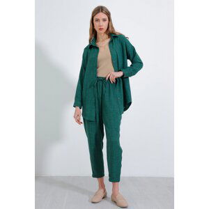 Bigdart Women's Emerald Green Oversize Linen Bottom Top Set 6622