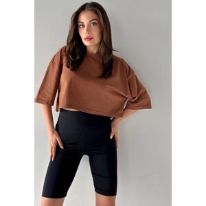 MODAGEN Women's Oversize Brown Crop Tshirt