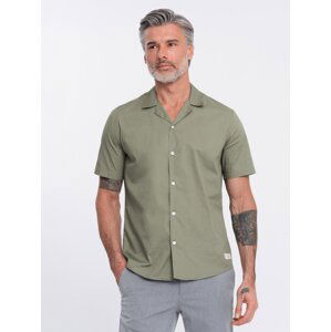 Ombre Men's short sleeve shirt with Cuban collar - khaki