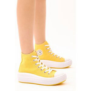 Tonny Black Women's Yellow Comfortable Fit Thick Soled Long Sneakers.