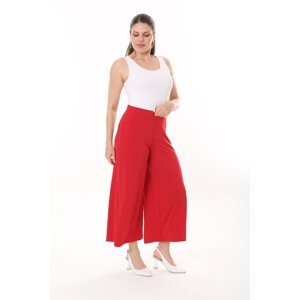 Şans Women's Plus Size Red Wide Leg Elastic Waist Sandy Fabric Trousers 65N37443