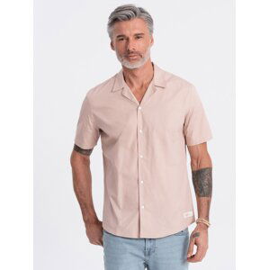 Ombre Men's short sleeve shirt with Cuban collar - light brown