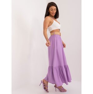 Světle fialová hladká maxi sukně s volány