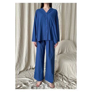 Laluvia Indigo Linen Double Cuff Trousers Shirt Suit