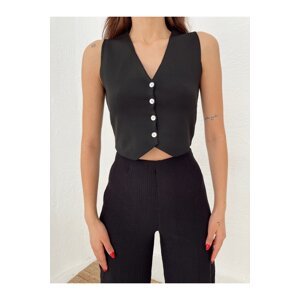 Laluvia Black Buttoned Knitwear Vest