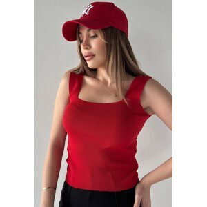 MODAGEN Women's Square Neck Thick Strap Red Crop