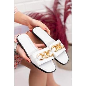 TER01 Women Slippers with Chain-BEYAZ