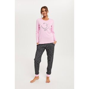 Dámské pyžamo Antilia, dlouhý rukáv, dlouhé nohavice - růžová/potisk