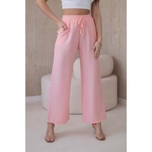 Viskózové široké kalhoty světle pudrově růžové