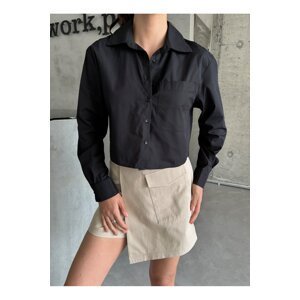 Laluvia Black Pocket Crop Shirt