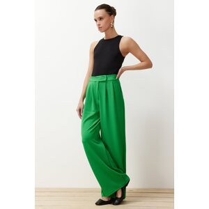 Trendyol Green Hook and Loop Closure High Waist Pleated Wide Leg/Wide Cut Knitted Trousers