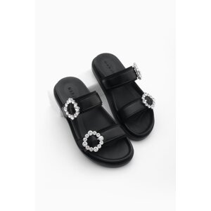 Marjin Women's Double Strap Stony Daily Slippers Yerpe Black