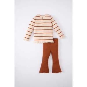 DEFACTO 2 piece Regular Fit Button Neck Striped Knitted Set
