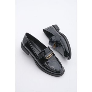 Marjin Cesar Black Patent Leather Loafer Buckled Casual Shoes
