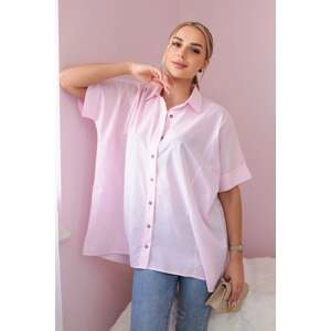 Bavlněná košile s krátkým rukávem pudrově růžové barvy