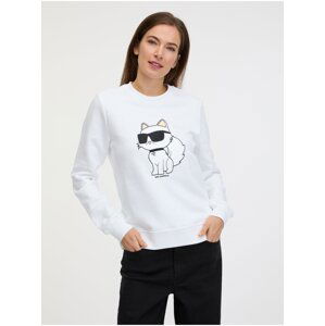 Bílá dámská mikina KARL LAGERFELD Ikonik 2.0 Choupette - Dámské