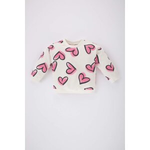 DEFACTO Baby Girl Crew Neck Heart Patterned Sweatshirt