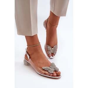 Transparentní sandály na nízkém podpatku s motýlkově růžovým stříbrným D&A