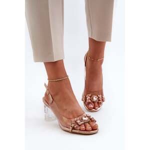 Elegantní sandály na vysokém podpatku s ozdobami, růžové zlato D&A