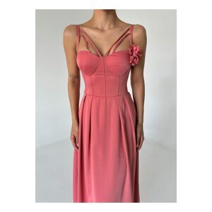 Laluvia Powder Multi Straps Rose Detail Midi Dress