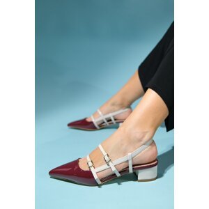 LuviShoes CENOVA Claret Red-Cream Patent Leather Women's Heeled Sandals