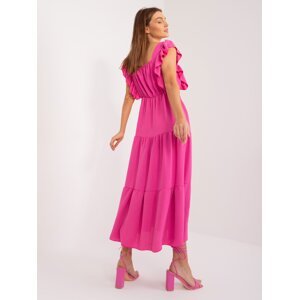 Tmavě růžové šaty s volány a elastickým pasem