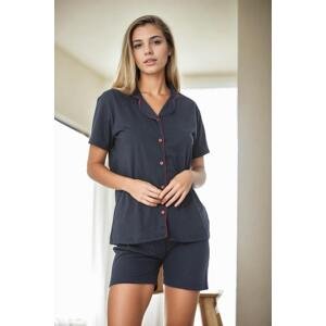 U3506 Dewberry Womens Piped Short Sleeve Shorts Pyjama Set-NAVY