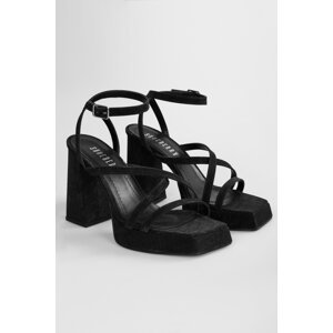 Shoeberry Women's Brianna Black Glitter Platform Heeled Shoes