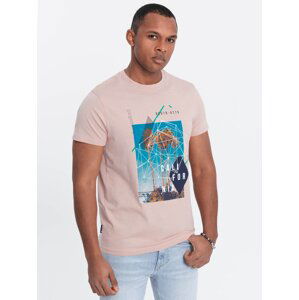 Ombre Men's printed cotton t-shirt California - pink