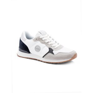Ombre Men's shoes sneakers with combined materials and mesh - white and navy blue