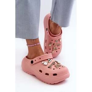 Dámské lehké pěnové pantofle na silné podrážce s růžovými špendlíky Effiora
