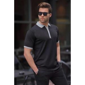 Madmext Black Zipper Detailed Polo Collar Men's T-Shirt 6880