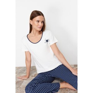 Trendyol White-Multi Color Cotton Polka Dot Knitted Pajamas Set