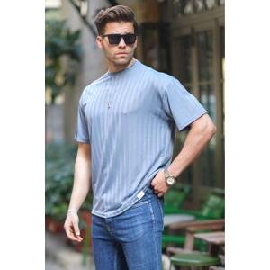 Madmext Blue Men's Striped Oversize T-Shirt 6198