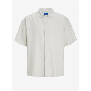 Krémová pánská lněná košile s krátkým rukávem Jack & Jones Faro - Pánské