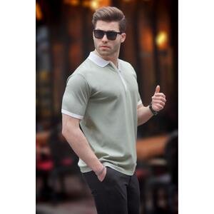 Madmext Green Zipper Detailed Polo Collar Men's T-Shirt 6880