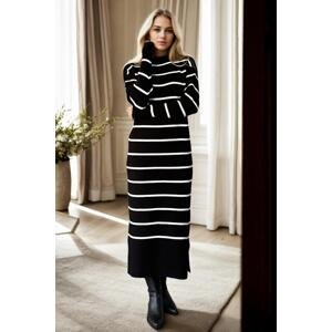 Z3059 Dewberry Womens Striped Long Sleeve Knitwear Dress-BLACK