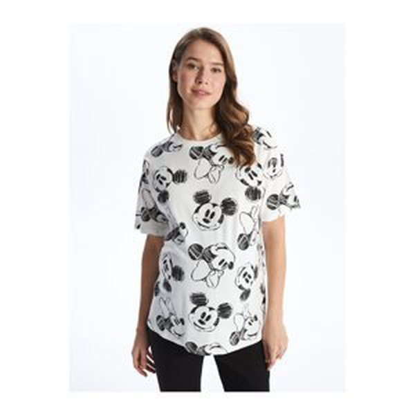 LC Waikiki Crew Neck Mickey Mouse Printed Short Sleeve Oversize Maternity T-Shirt