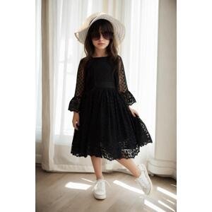 N8712 Dewberry Princess Model Girls Dress with Hat & Lace-BLACK