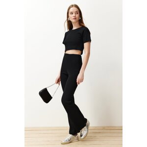 Trendyol Black Crop Crew Neck Ribbed Stretchy Knitted Blouse and Pants Top and Bottom Set