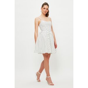 Trendyol White Polka Dot Skater/Belt Opening Mini Lined Woven Dress
