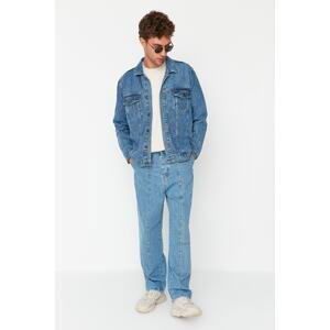 Trendyol modré pánské džíny s širokými nohavicemi a pohodlným střihem