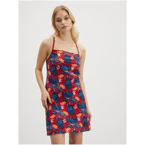 Modro-červené dámské květované krátké šaty na ramínka Tommy Jeans