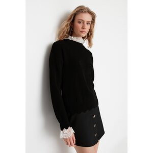 Trendyol černý krajkovo-tylový pletený svetr