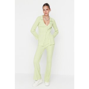 Trendyol Mint Basic Polo Collar Knitwear Top and Bottom Set