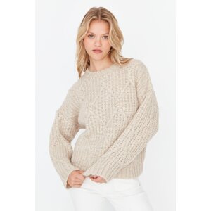 Trendyol Stone Měkký texturovaný široký pletený svetr