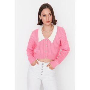 Trendyol Pink Crop žebrovaný pletený svetr